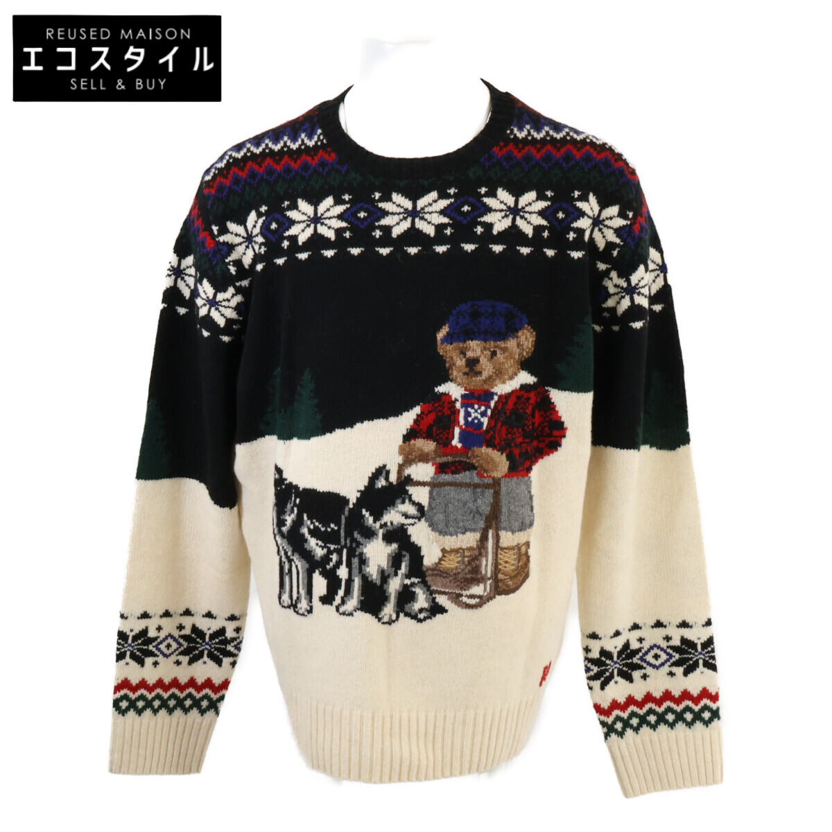POLO RALPH LAUREN ポロ ラルフローレン 【新品/国内正規/23AW】Polo Bear DOG SLEEDING クルーネック ニットセーター/ トップス L/G ブラック/ホワイト メンズ 【中古】｜ブランドリユース エコスタイル 59,730円