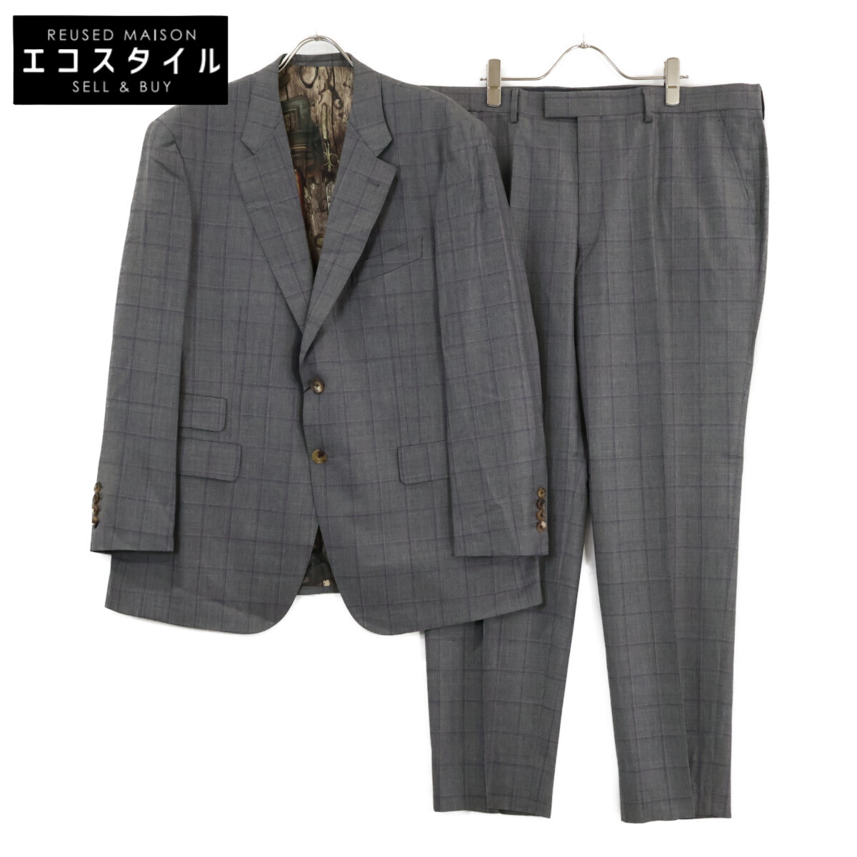 PaulSmith 極点スミス 【新品負けず劣らず】照合のしるし 羊毛 裏地総柄地絹刷り上げる 2Bシングル 3P 背広 セットアップ  薄墨色 メンズ 【中古】
