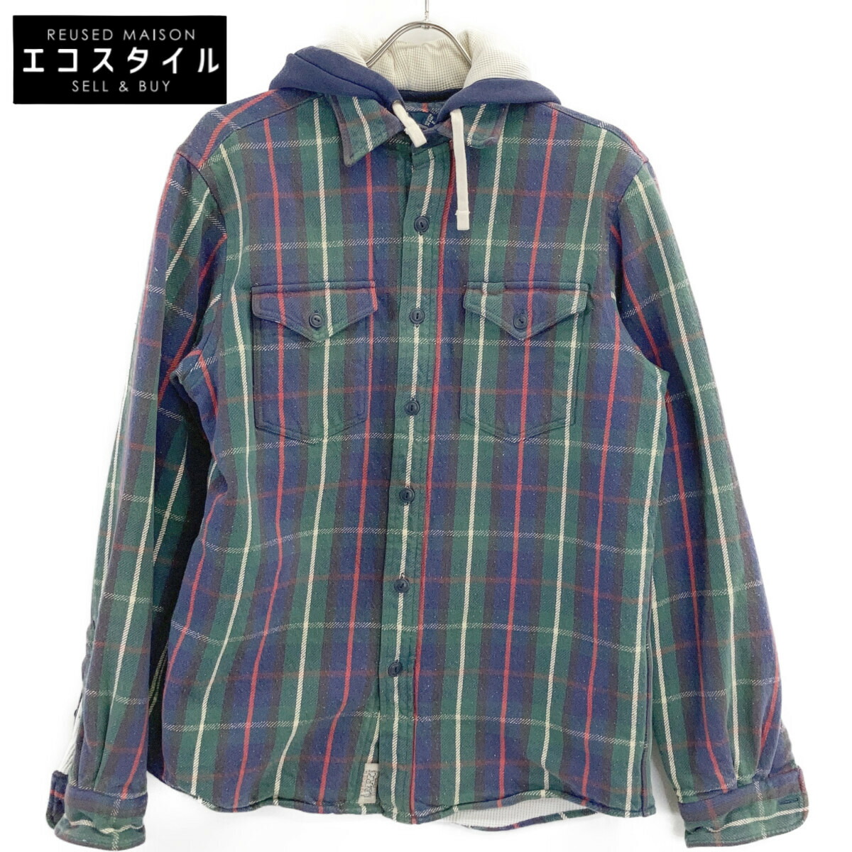 POLO RALPH LAUREN ポロ ラルフローレン 裏地サーマル チェックネルシャツ トップス M ブルー/グリーン メンズ 【中古】