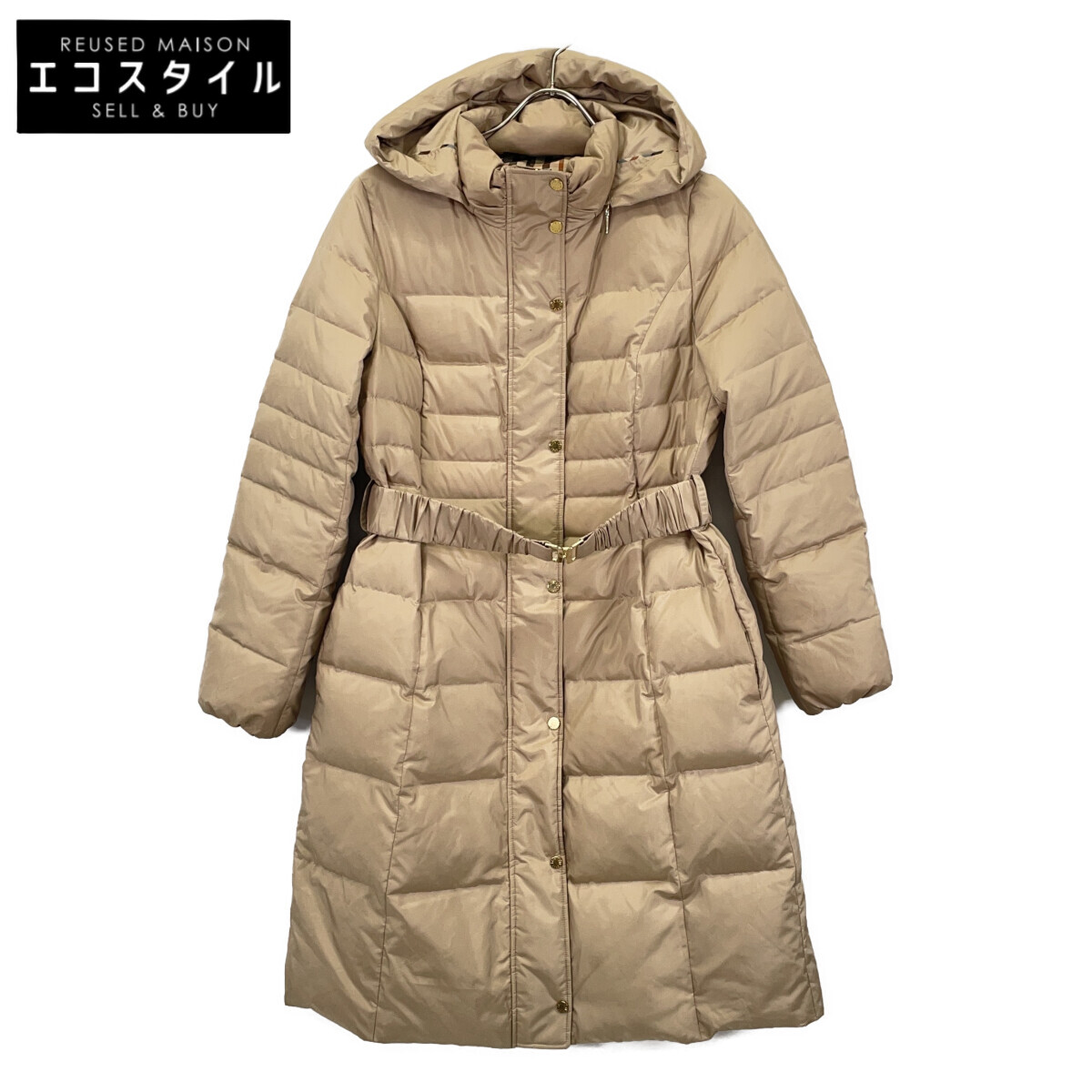 DAKS ダックス ﾍﾞｰｼﾞｭ 11-885858 ﾍﾞﾙﾄ付き ﾀﾞｳﾝｺｰﾄ コート 38 ベージュ レディース 【中古】
