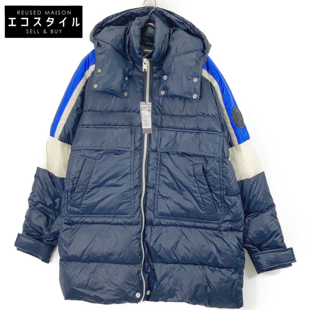 DIESEL ディーゼル ﾈｲﾋﾞｰ ﾅｲﾛﾝ ﾀﾞｳﾝｺｰﾄ コート S ネイビー メンズ 【中古】