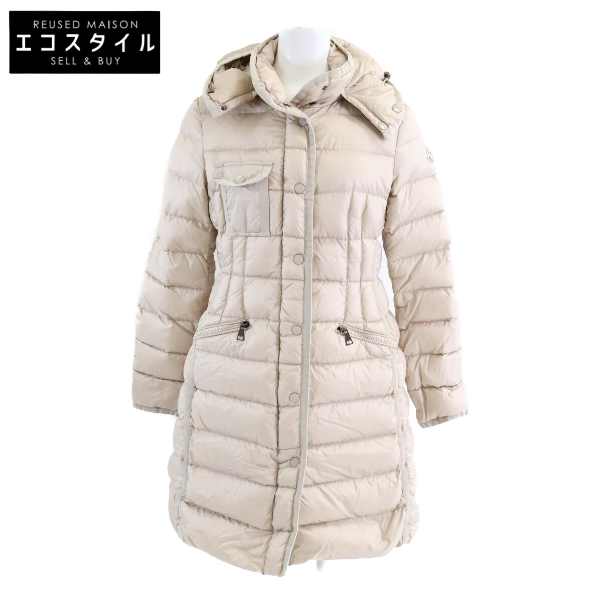 MONCLER モンクレール HERMINE エルミンヌ フーディダウンコート コート 1 ベージュ レディース 【中古】