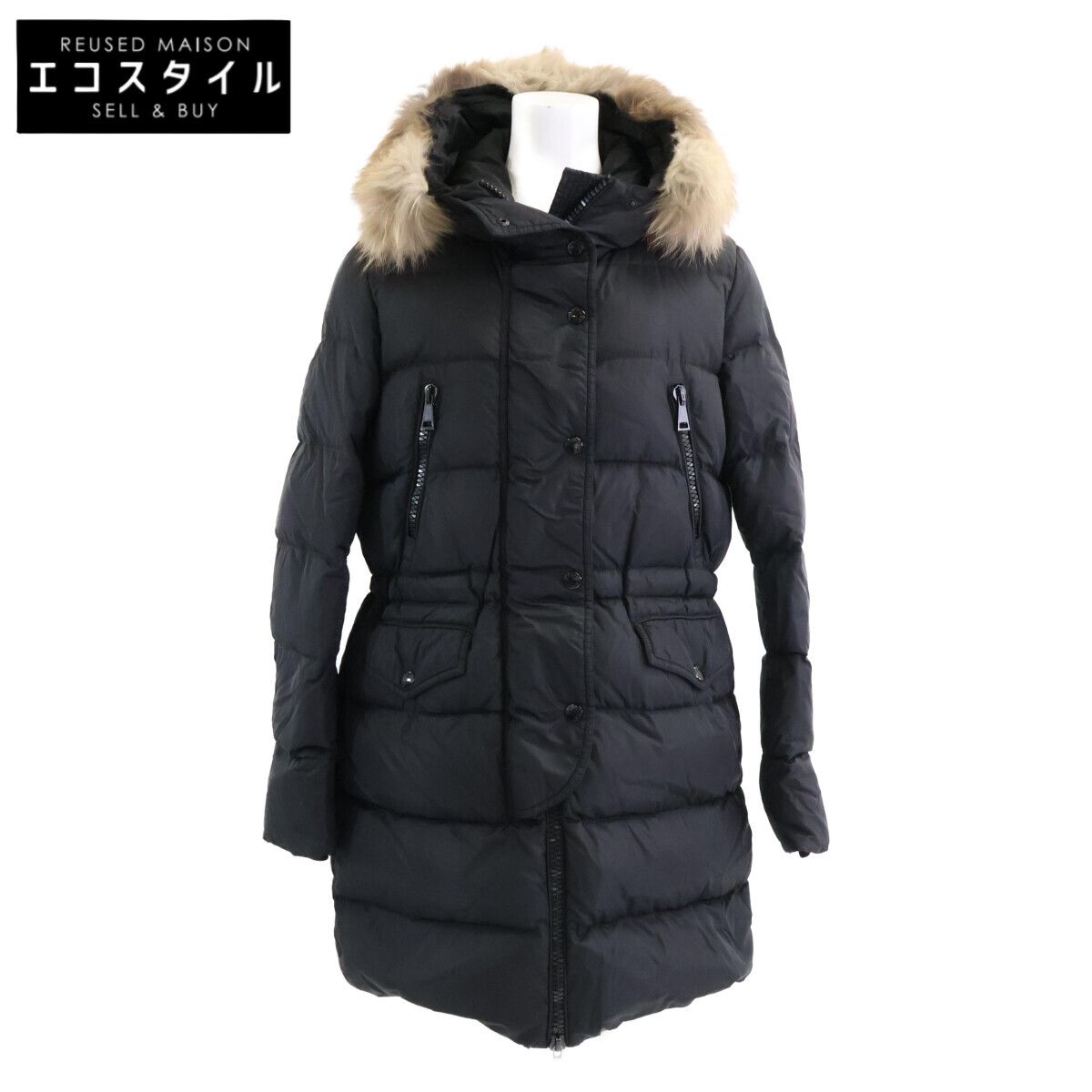 MONCLER モンク線路 FRAGONETTE フラゴネット ファ－付き添い人 落ちこむ厚地の外套 厚地の外套   3 黒いこと レディース 【中古】