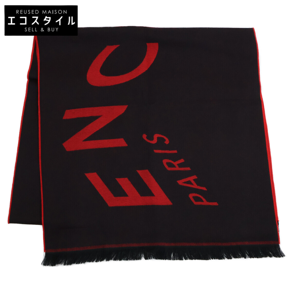 GIVENCHY ジバンシィ 【新品負けず劣らず】GV4518 J4183 羊毛 ロゴタイプ 大判 袈裟 黒いこと/赤いこと レディース 【中古】