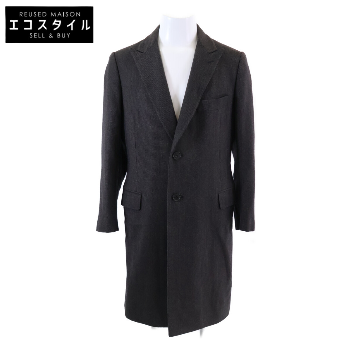 エルメス カシミヤ100%ダブルロングチェスターコートブラック54