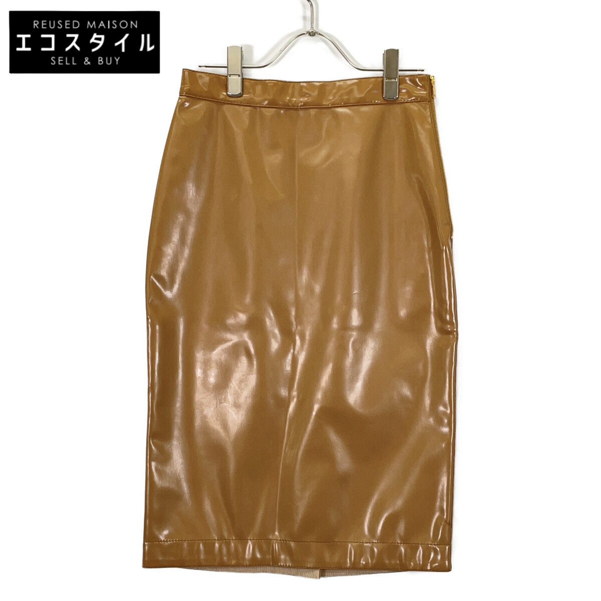 BURBERRY バーバリー 赤銅色 ナイロン ビニールハイウエストタイトスカート スコート   4 赤銅色系 レディース 【中古】
