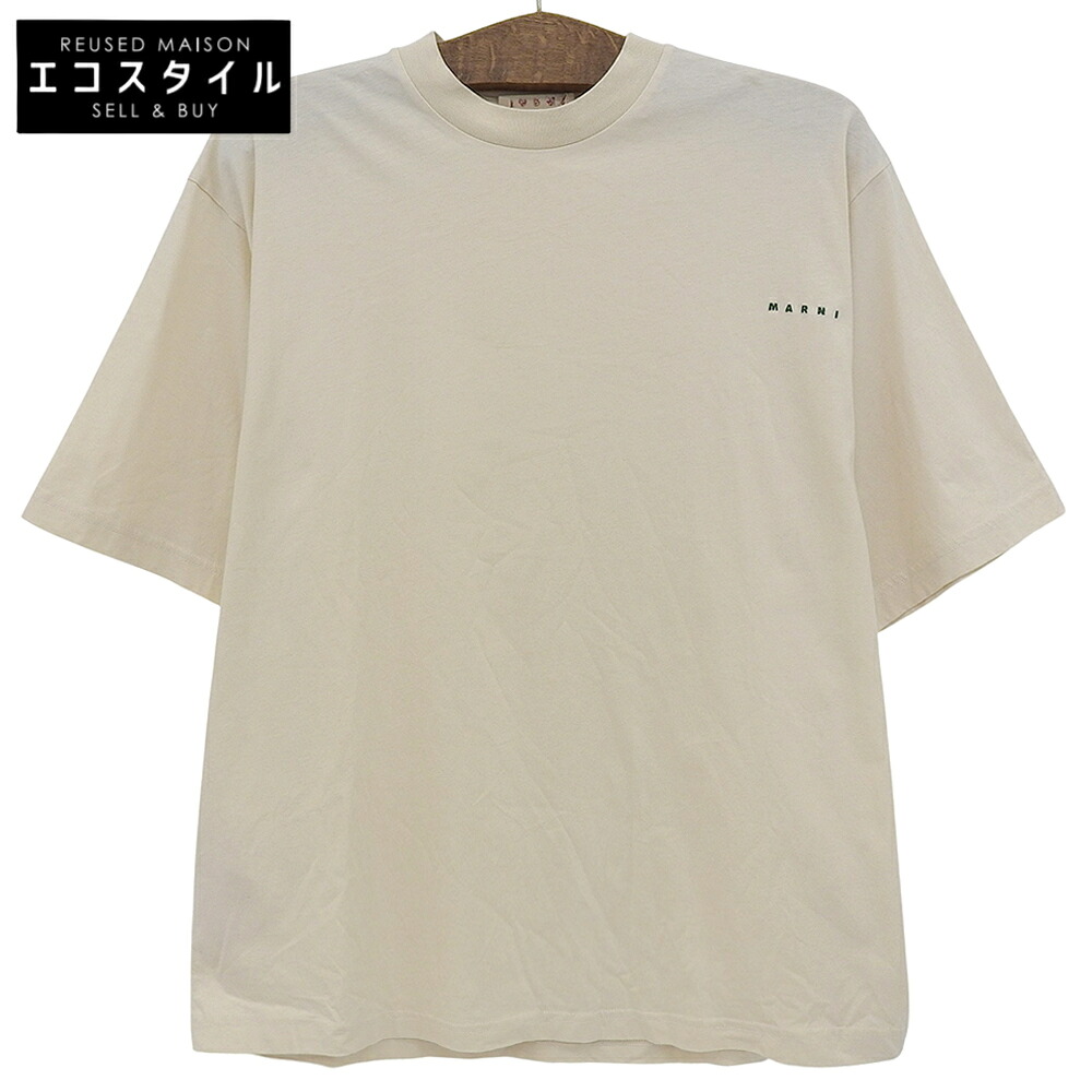 MARNI マルニ 綿織物 半袖 ロゴタイプ刺しゅう プルオーバー トップス メンズ ベージュ 48 HUMU0223EX トップス   48 ベージュ メンズ 【中古】