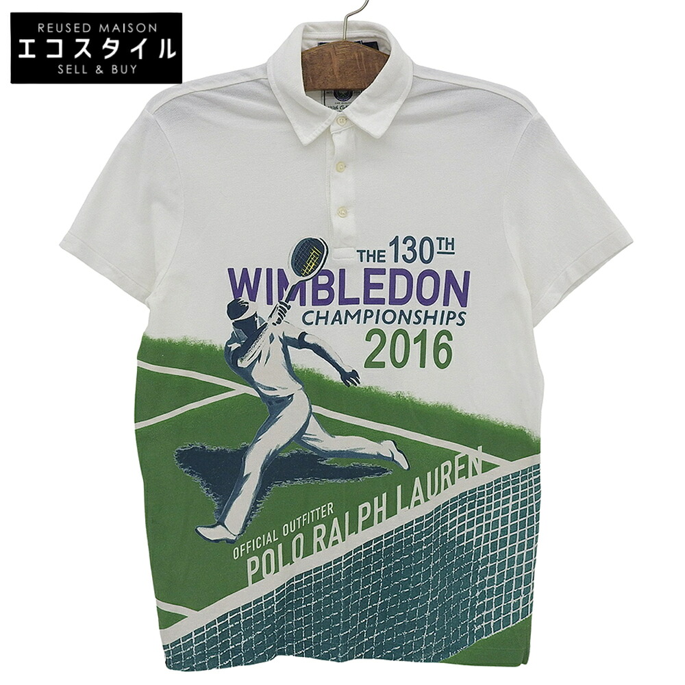 POLO RALPH LAUREN ポロ ラルフローレン 綿織物 Wumbledon Canmpionships 2016 グラフィック スポーツシャツ メンズ 白いこと M 779895751001 トップス   M 白いこと メンズ 【中古】