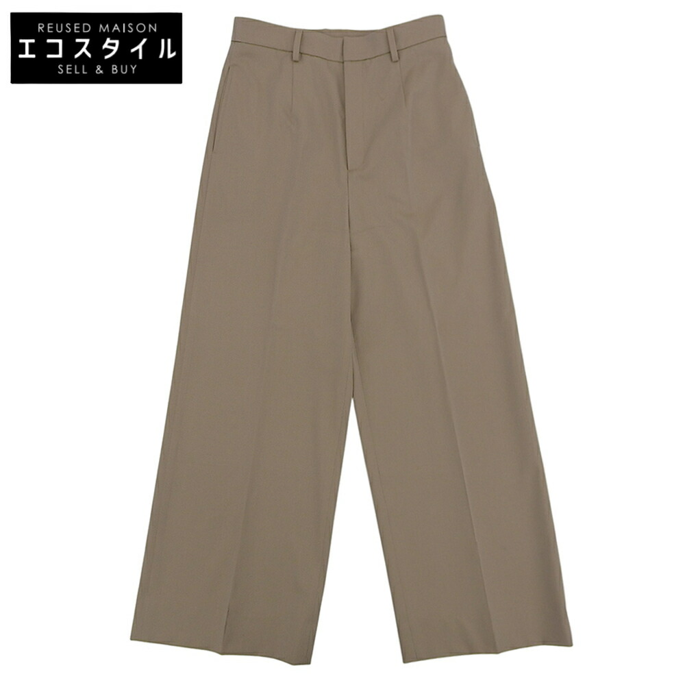 MUSE ミューズ 美品 ウール センタープレス ワイドスラックスパンツ ボトムス レディース ベージュ 38 24-030-500-4010 ボトムス 38 ベージュ レディース 【中古】