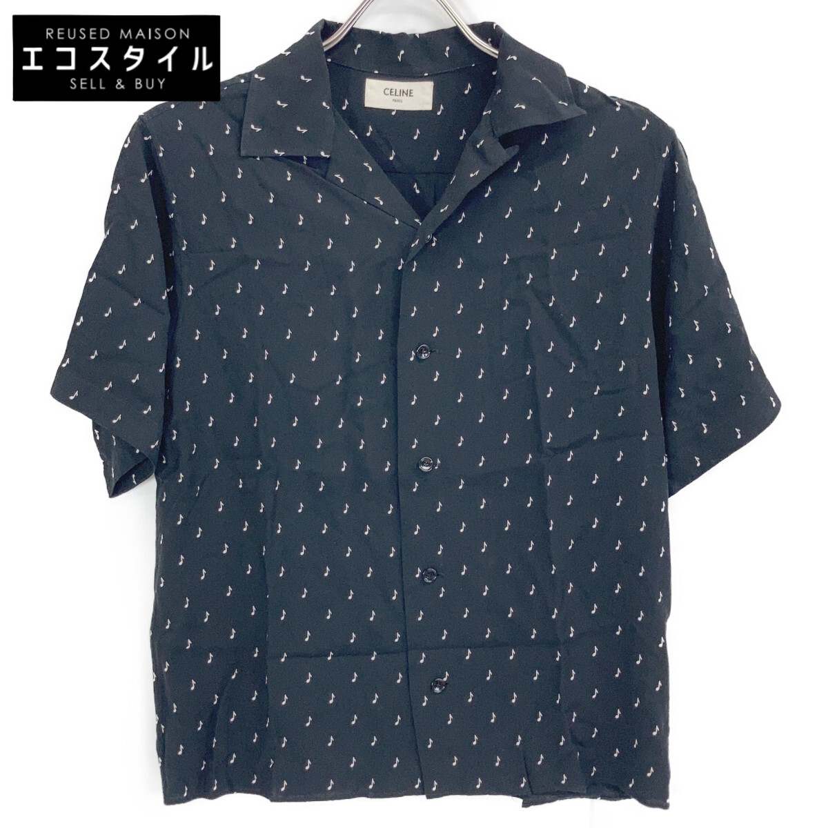 CELINE セリーヌ 2C036736D 19SS 人絹 音符柄 S/Sプルオーバー トップス   37 黒いこと メンズ 【中古】