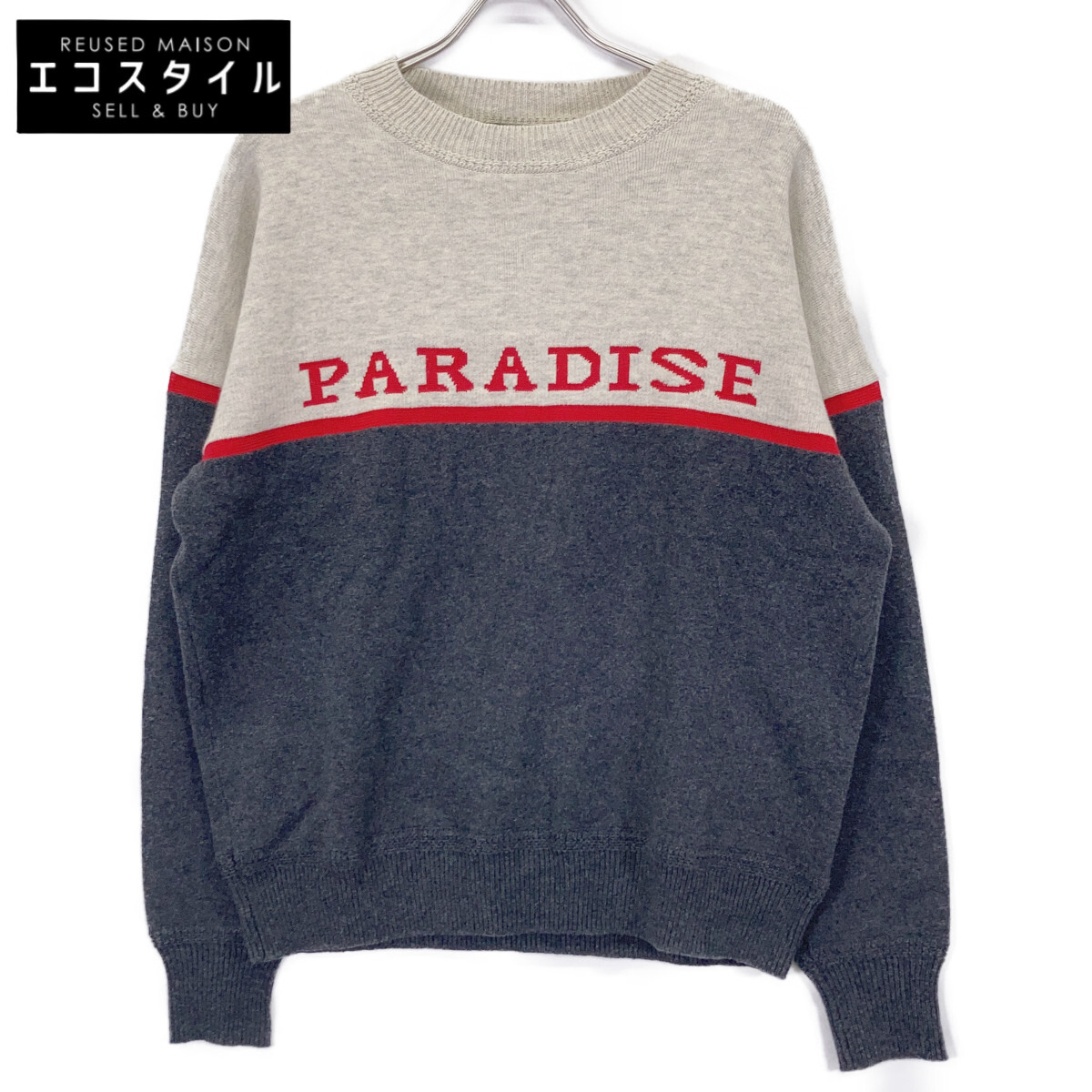 ISABEL MARANT イザベルマラン ベージュ×薄墨色 PARADISE 綿織物羊毛 スウェーター トップス   M 薄墨色×ベージュ×赤いこと レディース 【中古】