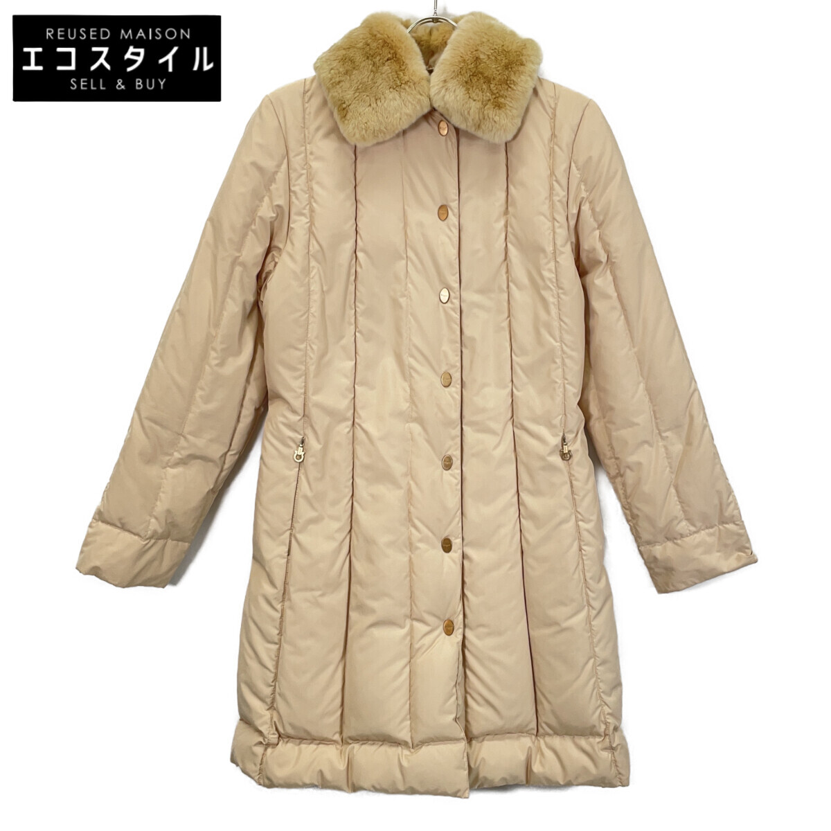 Salvatore Ferragamo サルヴァトーレフェラガモ ベージュ ファー付き ナイロンロングコート ジャケット 38 ベージュ レディース 【中古】|ブランドリユース エコスタイル