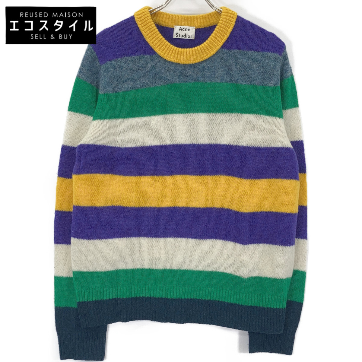 ACNE STUDIOS アクネ ストゥディオズ FN-MN-KNIT000102 ﾏﾙﾁｶﾗｰ ｳｰﾙ ｸﾙｰﾈｯｸ ﾛﾝｸﾞｽﾘｰﾌﾞﾆｯﾄ トップス L マルチカラー メンズ 【中古】