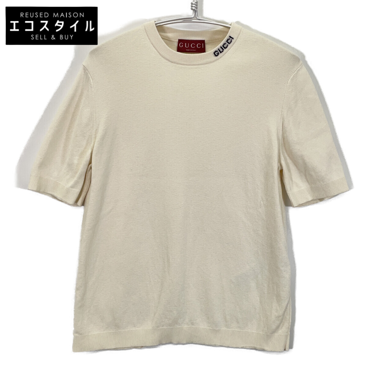 GUCCI グッチ 24AW 787736 象牙色 絹地混 半袖 編み物 トップス   M 白いこと メンズ 【中古】