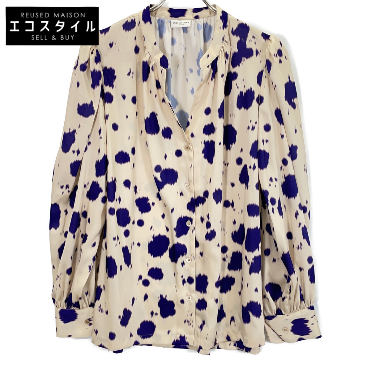 DRIES VAN NOTEN ドリスヴァンノッテン パープル×ベージュ 22AW 水彩画画風一点 繻子 トップ トップス   34 パープル×ベージュ レディース 【中古】