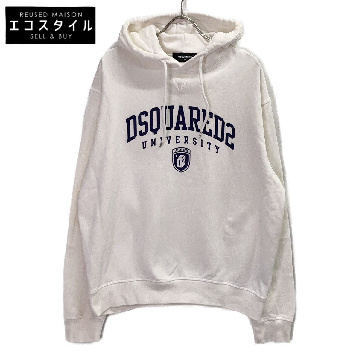 DSQUARED2 ディースクエアード 23年 S74GU0744 ﾎﾜｲﾄ ﾛｺﾞ ﾊﾟｰｶｰ トップス XL ホワイト メンズ 【中古】
