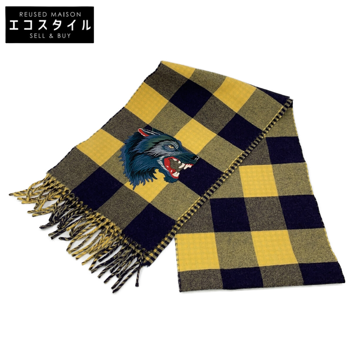 GUCCI グッチ 【美品/国内置き目】494045 読み合わせる 狼刺しゅう フリンジ 消音装置 黄色 レディース 【中古】