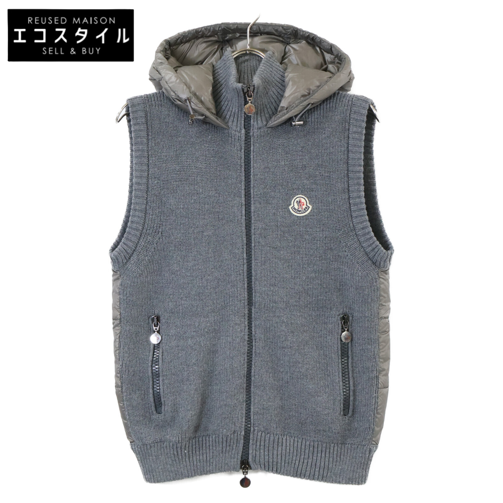 MONCLER モンク線路 MAGLIONE TRICOT GILET 編み物うつり変わり 落ちこむより良い 上衣   S 薄墨色 メンズ 【中古】