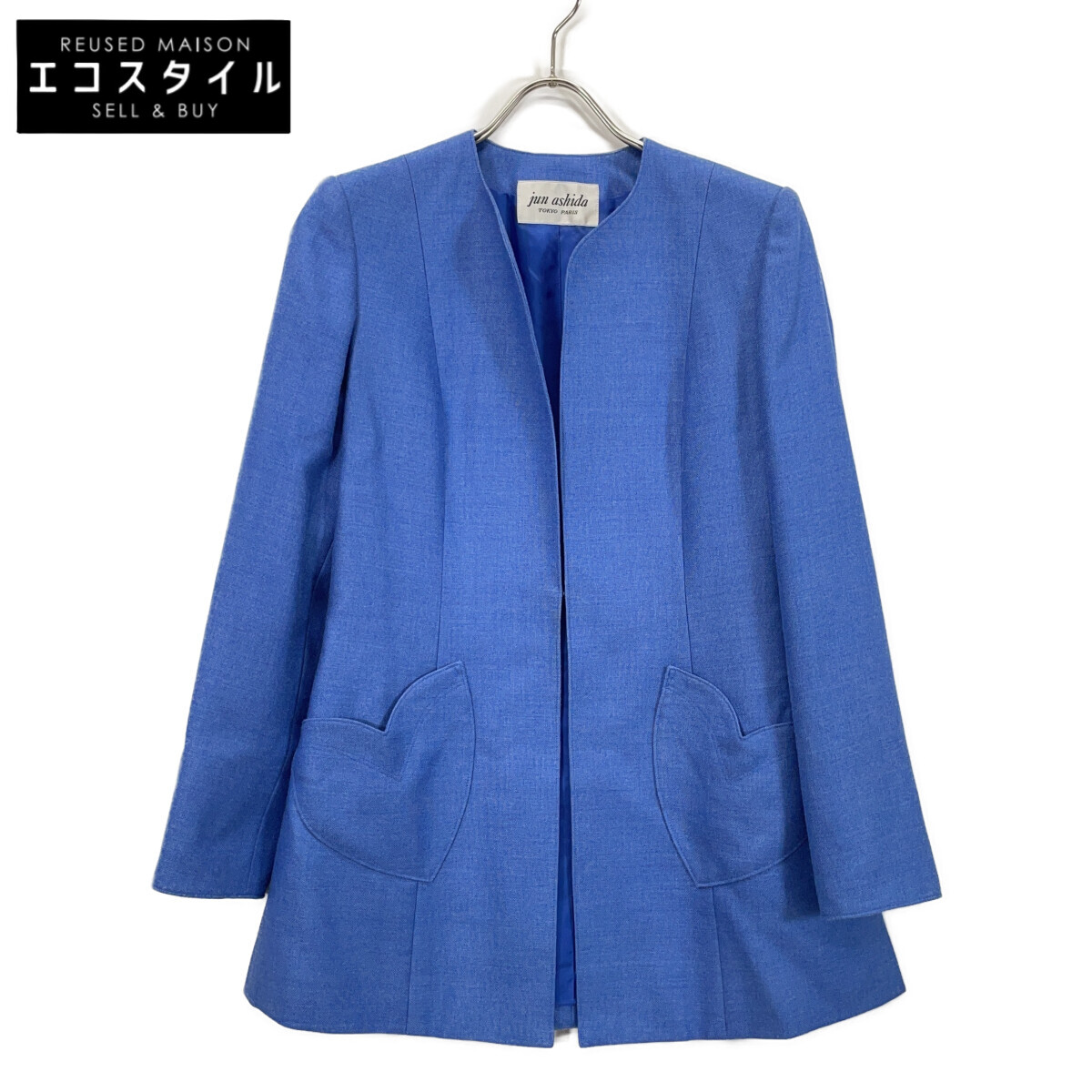 jun ashida ジュンアシダ SJ0105 ﾌﾞﾙｰ ｼﾙｸｳｰﾙ ﾉｰｶﾗｰ ｼﾞｬｹｯﾄ ジャケット 7 ブルー レディース 【中古】 9,656円