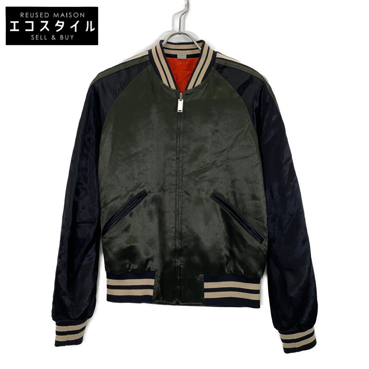 GUCCI グッチ ｶｰｷ 522613 Z791A 18AW ﾘﾊﾞｰｼﾌﾞﾙ ﾎﾞﾝﾊﾞｰｼﾞｬｹｯﾄ ジャケット 44 カーキ×オレンジ レディース 【中古】