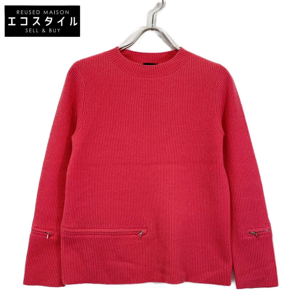 AKRIS アク栗鼠 サクラ色 カシミール100 ジップデザイン ティーシャツ編み物 トップス   サクラ色 レディース 【中古】