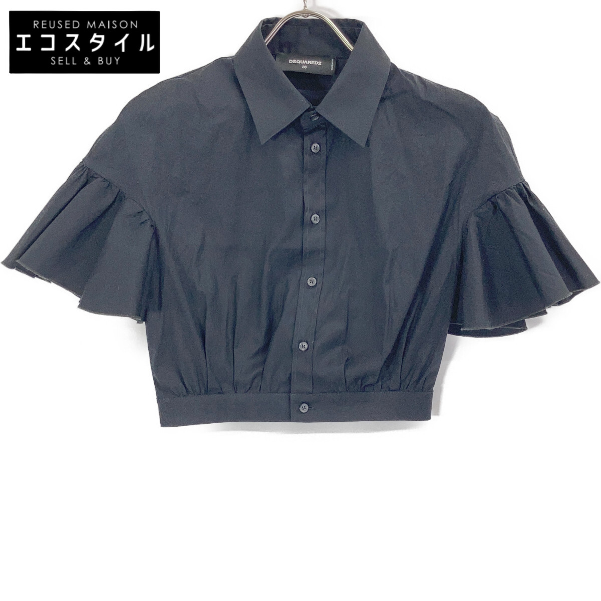 DSQUARED2 ディースクエアード 23年製 S75DL0830 ﾌﾞﾗｯｸ ﾍﾞﾙｽﾘｰﾌﾞ ｼｮｰﾄｽﾘｰﾌﾞｼｬﾂ トップス 38 黒いこと レディース 【中古】 その他-レディースファッション