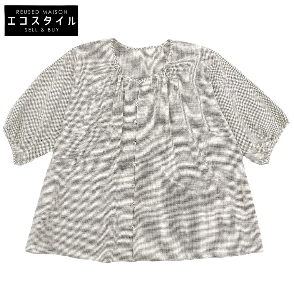 JURGEN LEHL ヨーガンレール コットン チェック ノーカラー シャツ トップス レディース グレー系 M トップス M グレー系 レディース 【中古】