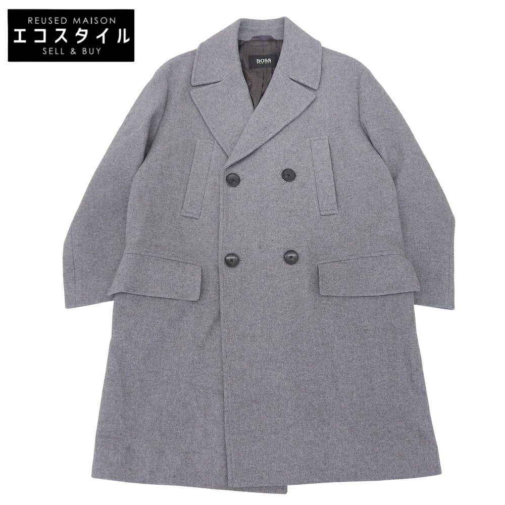 HUGO BOSS ヒューゴボス 美品 チェスターコート ウール アウター メンズ グレー 52 コート 52 グレー メンズ 【中古】