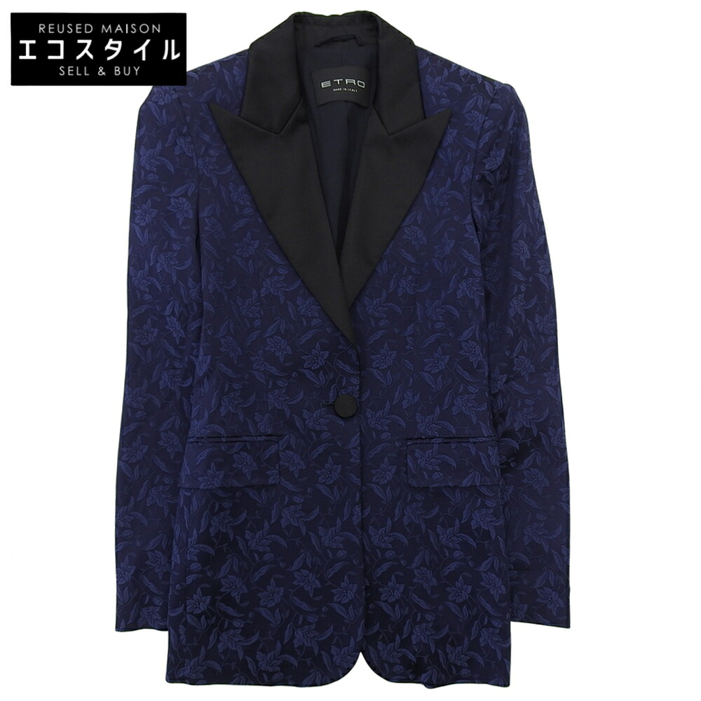 ETRO エトロ 花柄 ピークドラペル 1B 上衣 レディース 青碧×黒いこと 38 20年 上衣   38 青碧/黒いこと レディース 【中古】