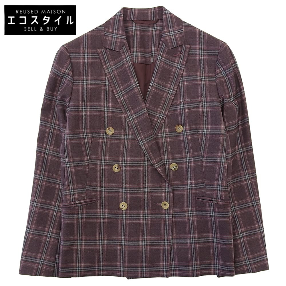 STRASBURGO ストラスブルゴ 美品 HOLLAND＆SHERRY タータンチェック 6B ダブルジャケット レディース パープル系 40 ジャケット 40 パ―プル系 レディース 【中古】