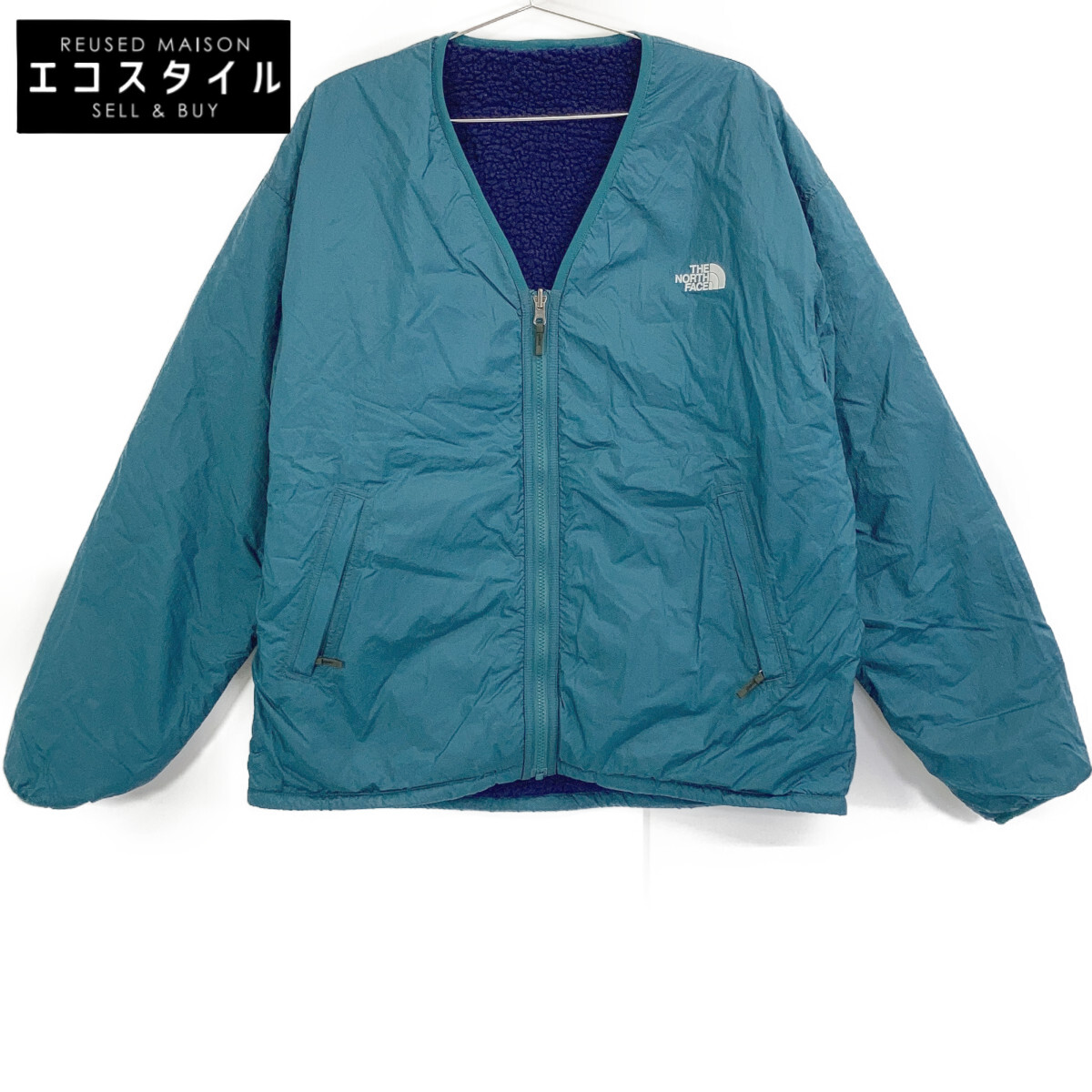 THE NORTH FACE 北の方人間の顔 青緑色/パープル Reversible Extreme Pile Cardigan 上衣   L 緑であること メンズ 【中古】