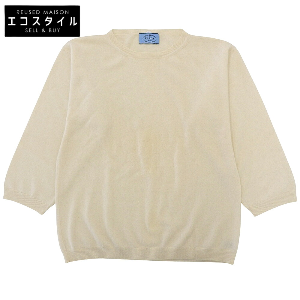 PRADA プラダ 100%カシミヤ 長袖 編み物 トップス メンズ 象牙色 42 トップス   42 象牙色 メンズ 【中古】