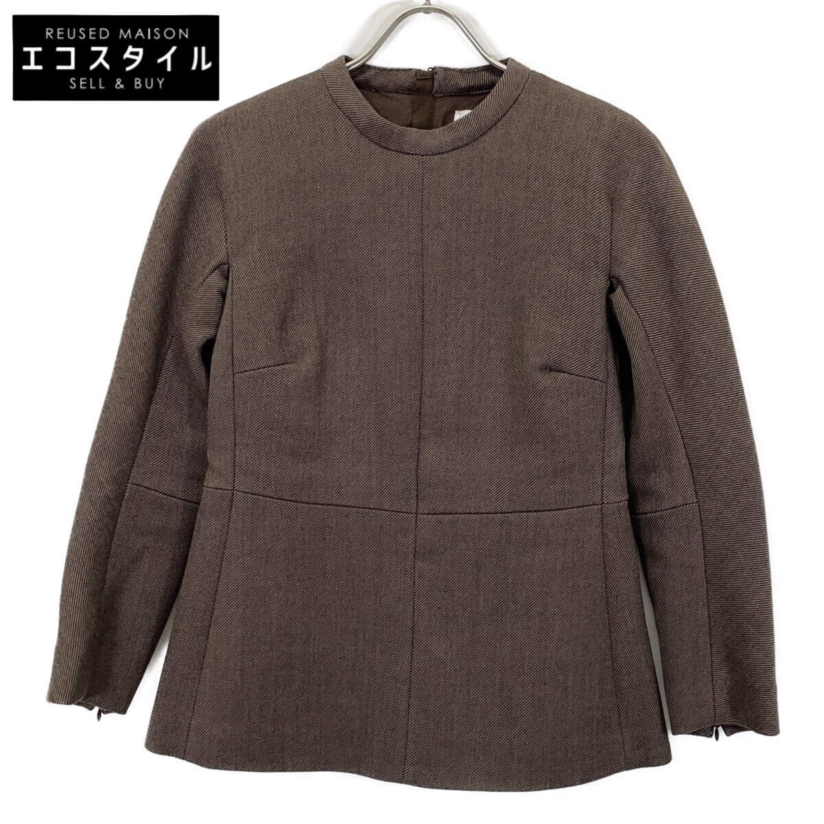 JIL SANDER ジルサンダー JSPP560210 ベージュ 羊毛絹地 ノーカラージャケットプルオーバー トップス   34 赤銅色 レディース 【中古】