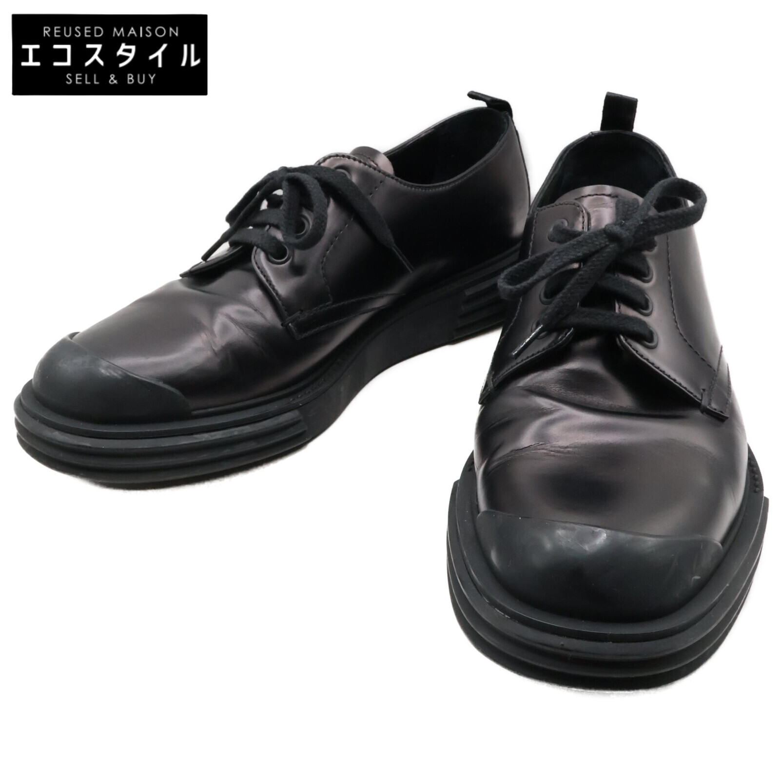 PRADA プラダ 2EE286 なめし革 スピード競技繰り上げる シューズ 6 黒いこと メンズ 【中古】