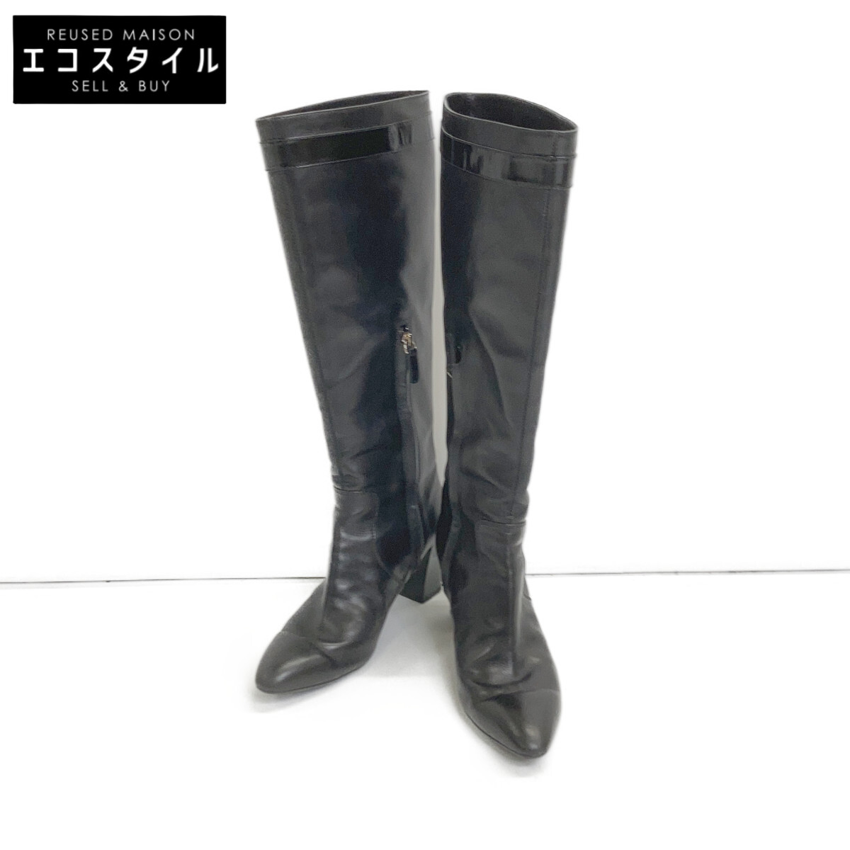 TOD\u0027S トッズ 配管ビット金具 レザーロングブーツ シューズ   38 1/2A 黒いこと レディース 【中古】