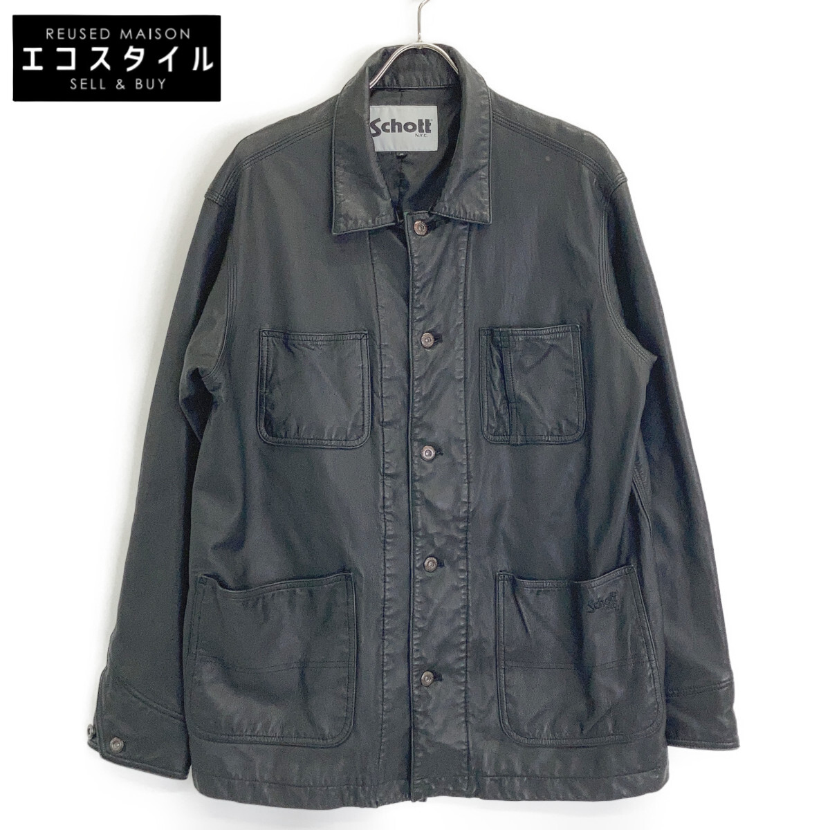 SCHOTT ショット 311050 ﾌﾞﾗｯｸ LAMB LEATHER ｶﾊﾞｰｵｰﾙ ｼﾞｬｹｯﾄ ジャケット XL ブラック メンズ 【中古】
