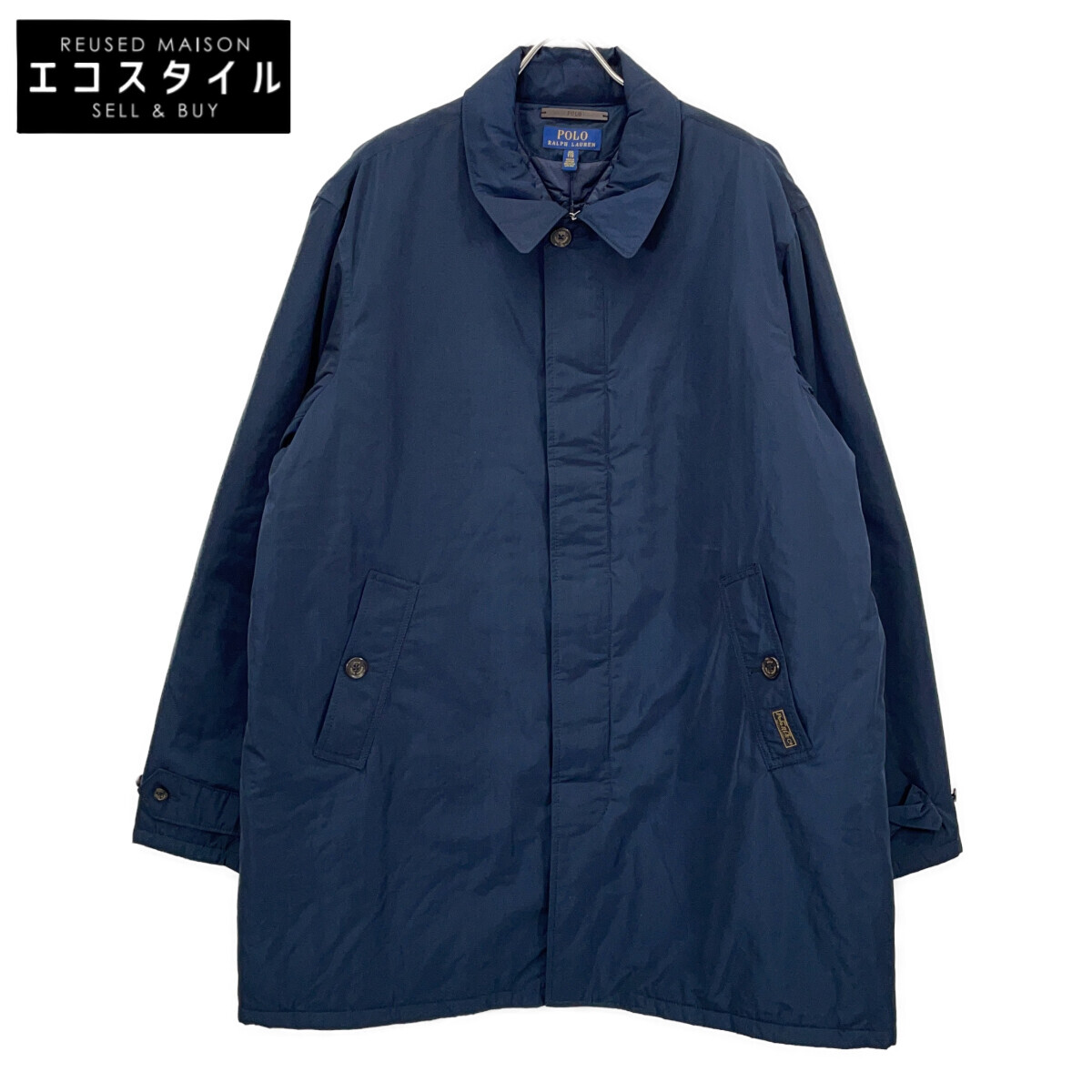 POLO RALPH LAUREN ポロ ラルフローレン ﾈｲﾋﾞｰ ﾅｲﾛﾝ ﾛﾝｸﾞ ﾎﾟﾘｶｰ ﾄﾚﾝﾁｼﾞｬｹｯﾄ ジャケット XXL ネイビー メンズ 【中古】