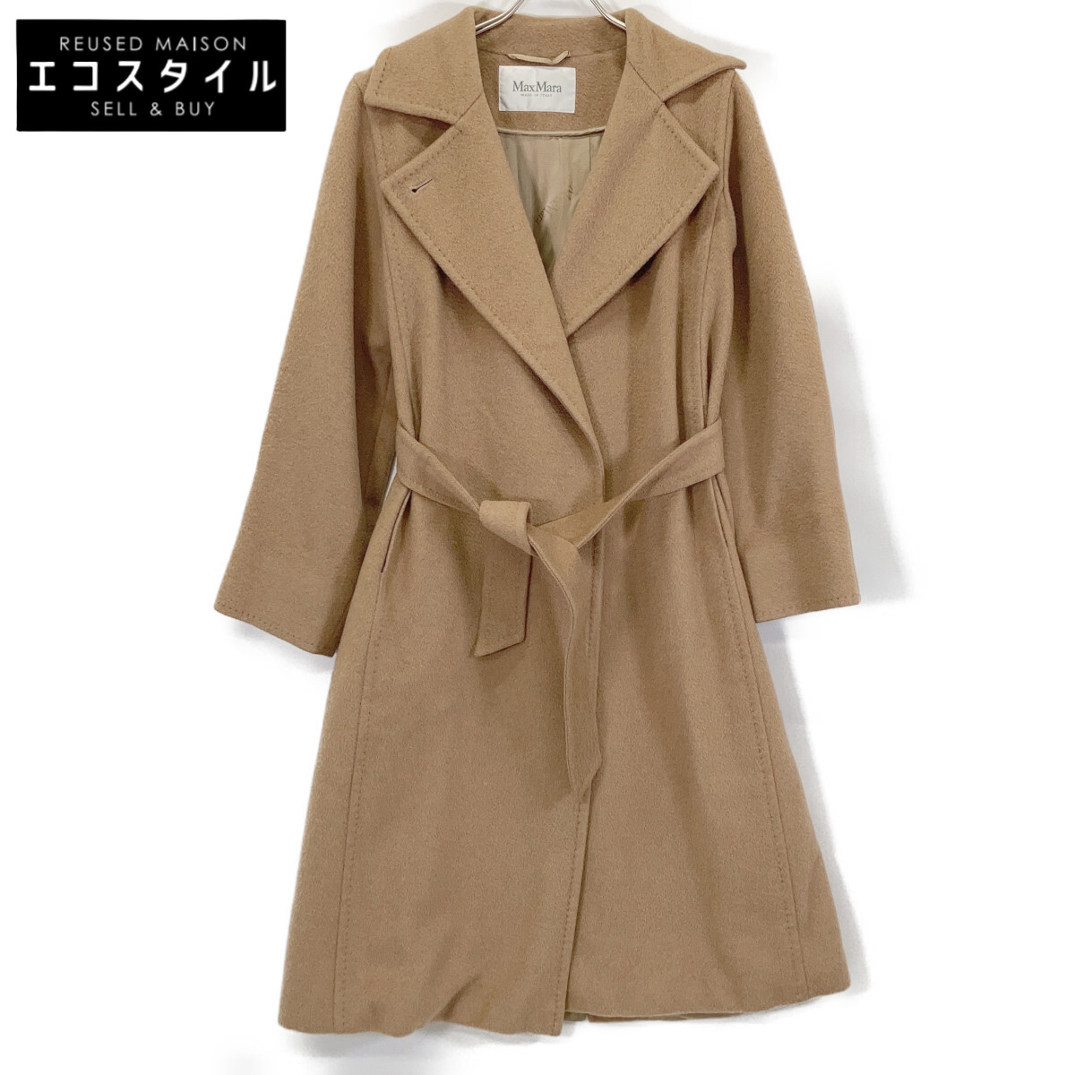 Max Mara マックスマーラ 101614730 ﾍﾞｰｼﾞｭ ｶｼﾐｱﾌﾞﾚﾝﾄﾞ ﾁｪｽﾀｰｺｰﾄ コート 38 ベージュ レディース 【中古】