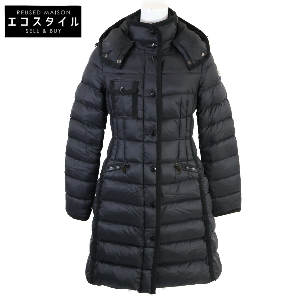 MONCLER モンク線路 HERMINE エルミンヌ ボンネット付落ちこむ 厚地の外套 00 黒いこと レディース 【中古】