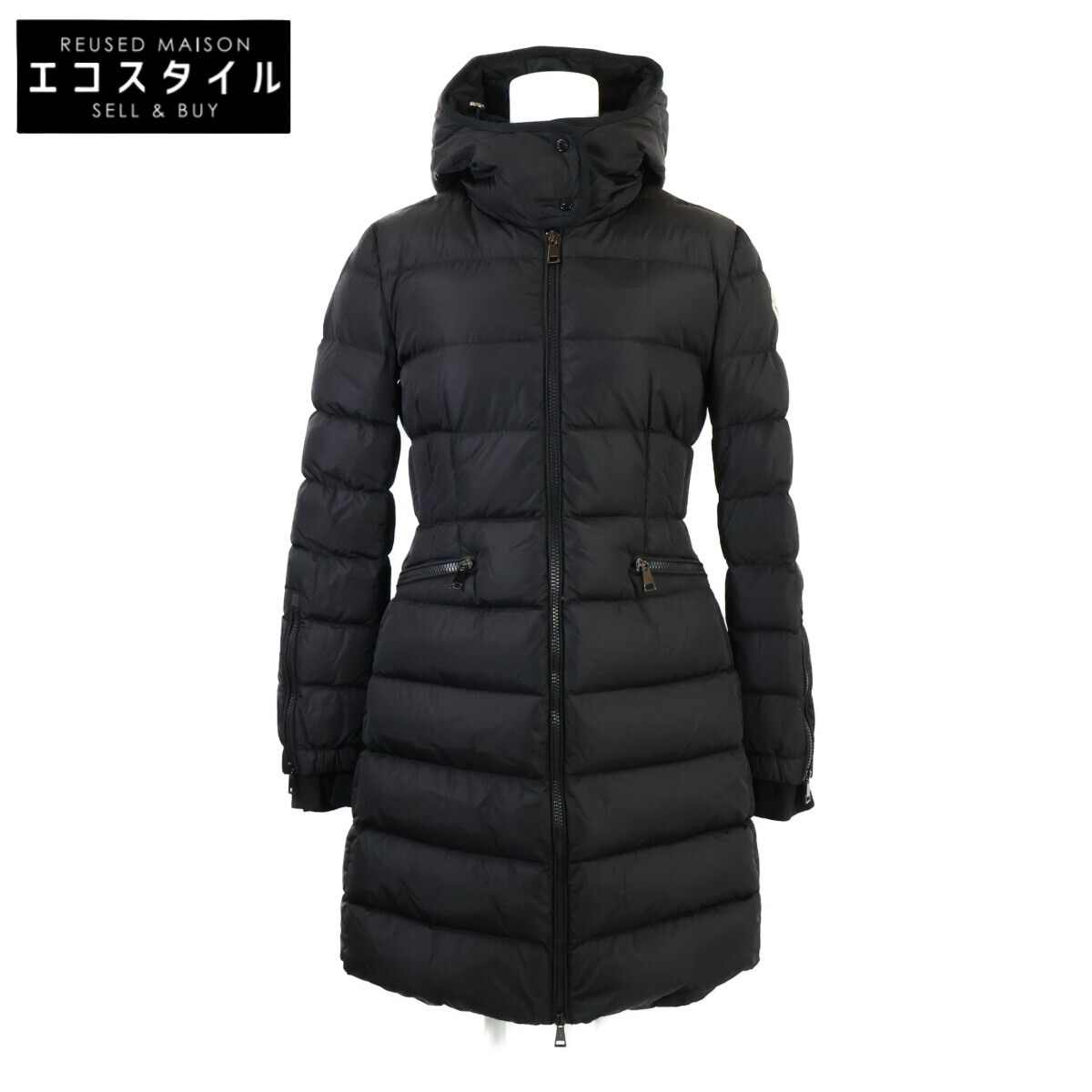 MONCLER モンク軌跡 【美品】BETULONG フラウンス捩り フーディダウン 厚地の外套 0 黒いこと レディース 【中古】