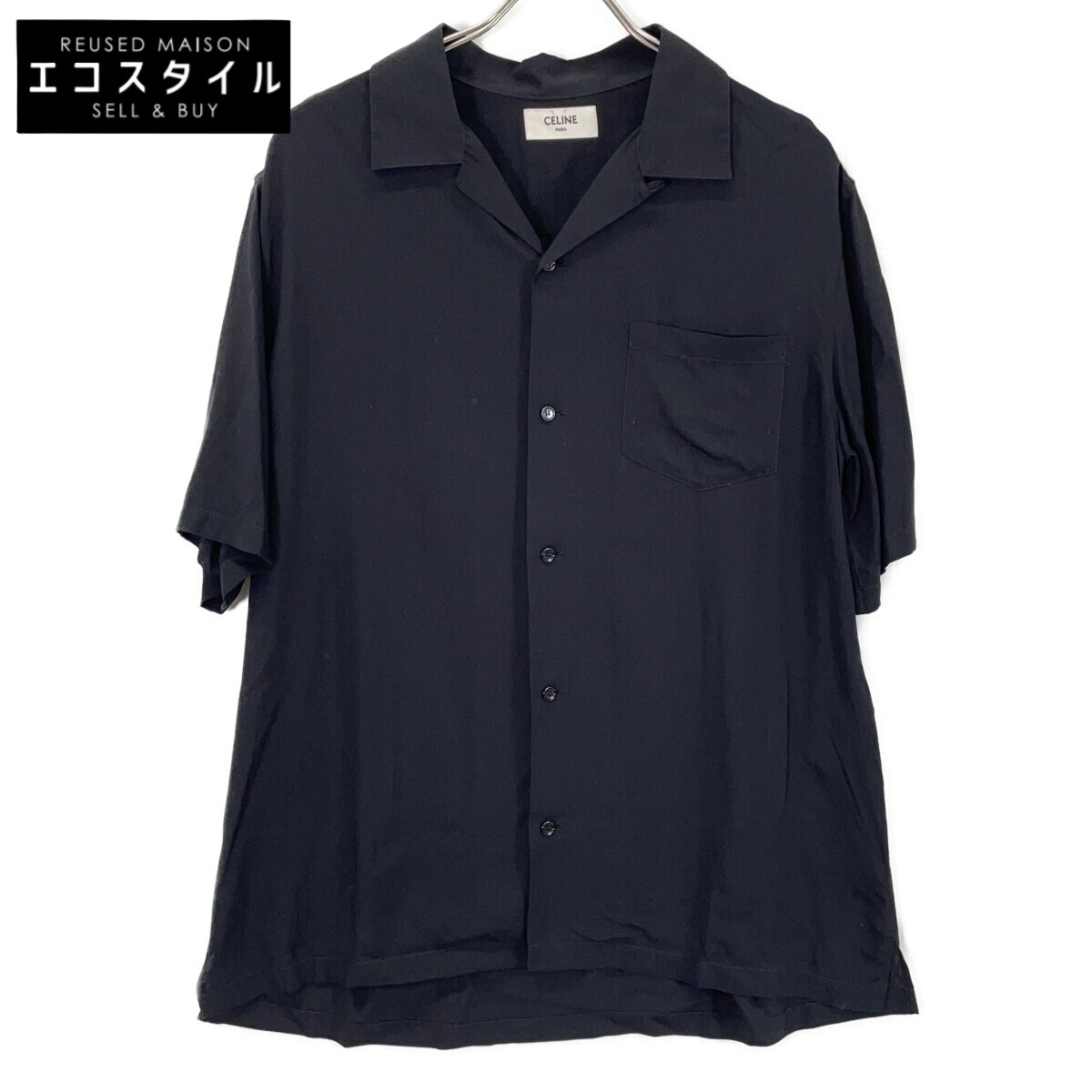 CELINE セリーヌ 2C84A852C 黒いこと うしろ側ロゴタイプ半袖プルオーバー トップス   39 黒いこと メンズ 【中古】