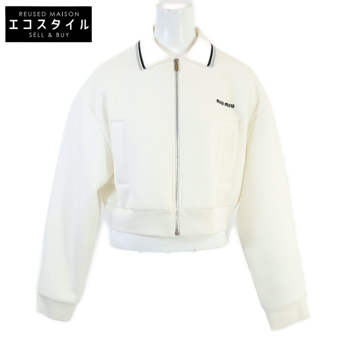 MIUMIU ミュウミュウ 【新品負けず劣らず/国内置き目/25年製】ML1270 S000 17LN テクニカルジャージーブルゾン/ 上衣 36 白いこと レディース 【中古】