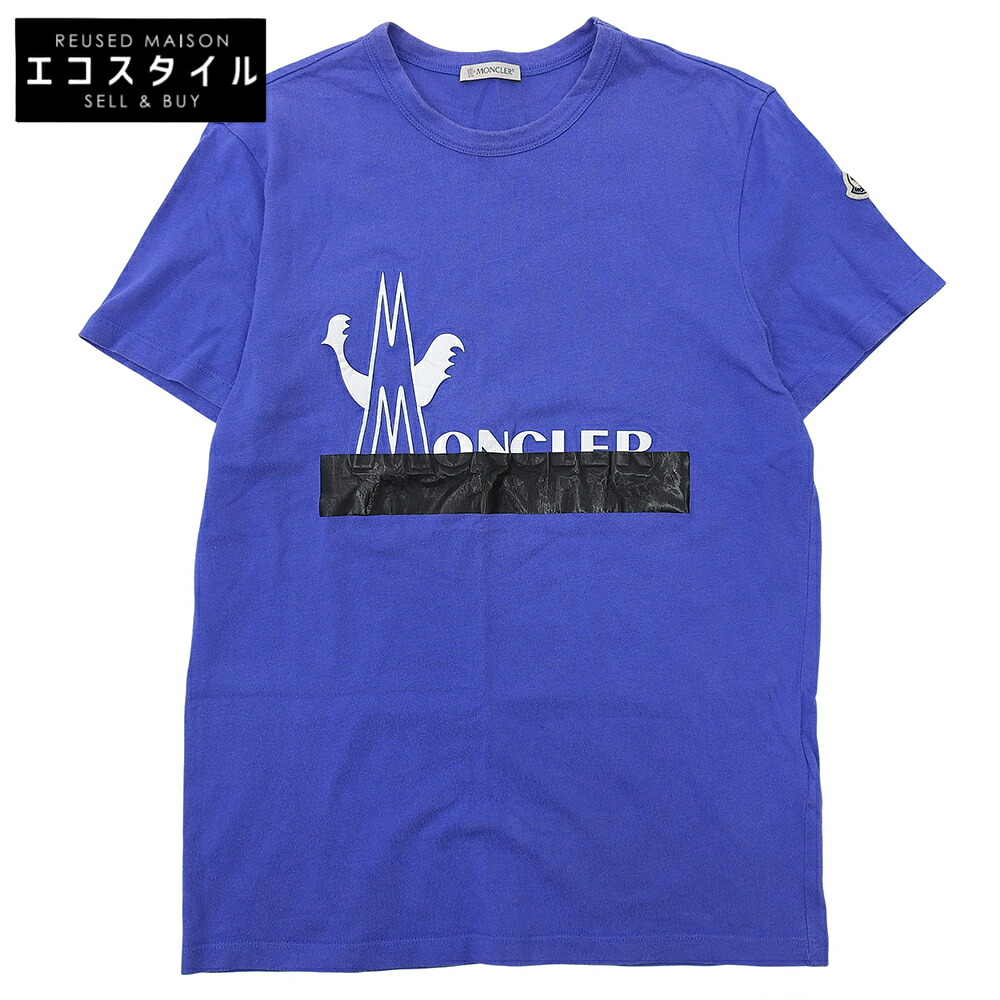 MONCLER モンク軌跡 ロゴタイプ継ぎ切れ 半袖 プルオーバー トップス メンズ 青み S トップス   S 青み メンズ 【中古】