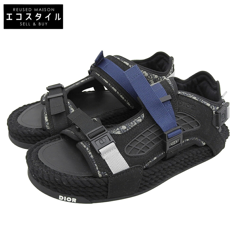 DIOR クリスチャンディオール 美品 Atlas アトラス オブリークベルトサンダル メンズ 黒いこと 43 21ELS シューズ   43 黒いこと メンズ 【中古】