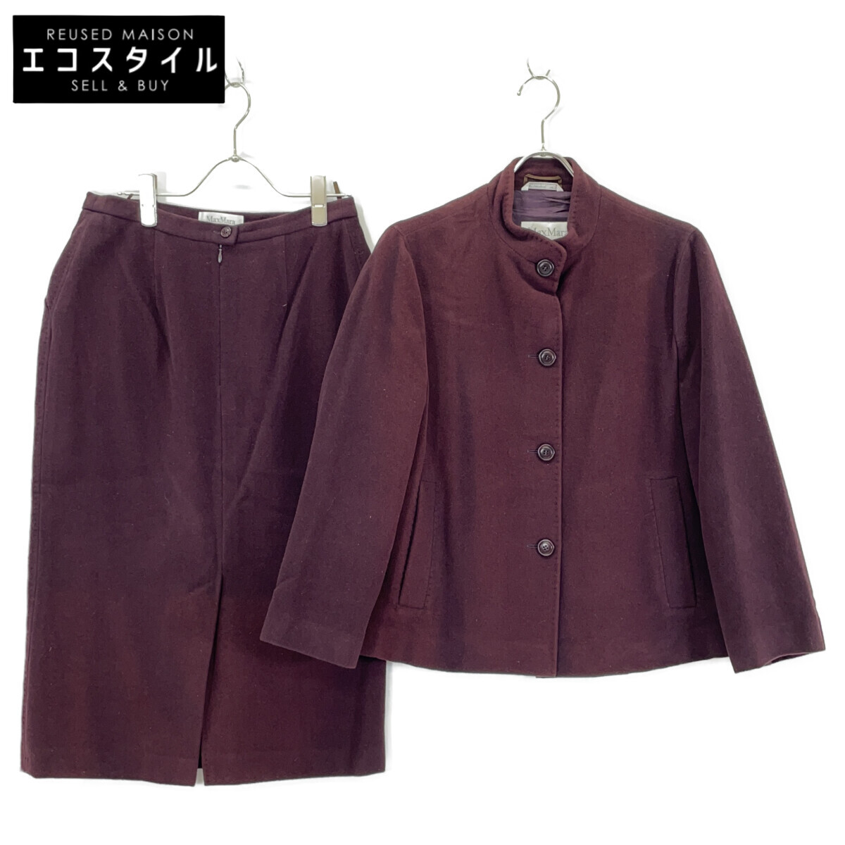 Max Mara マックスマーラ アンゴラ ブドウ酒赤いこと 白曳き船 セットアップ 背広 セットアップ   42 ブドウ酒赤いこと レディース 【中古】