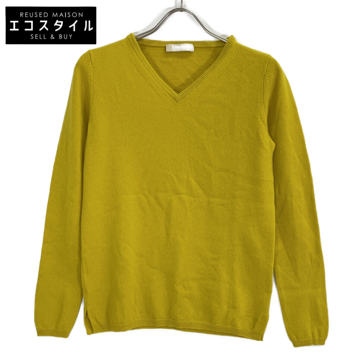 S MaxMara エスマックスマーラ 【新品負けず劣らず/国内置き目】936103410750 カシミール Vのど首 編み物スウェーター/ トップス M 黄色 レディース 【中古】