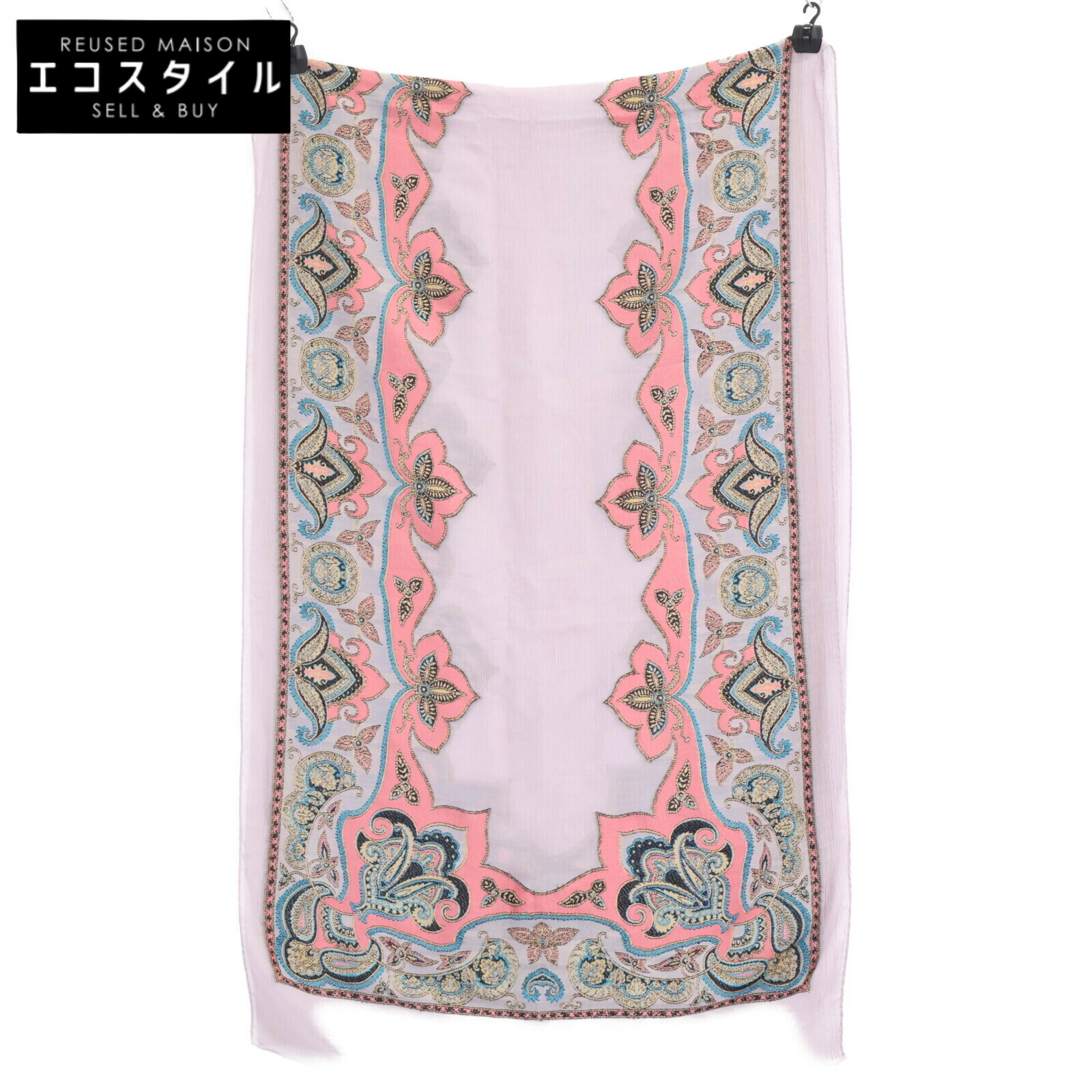 ETRO エトロ 【国内定め事】192-16003-9903 総柄 地絹混 えり巻き パープル/マルチ色つや レディース 【中古】