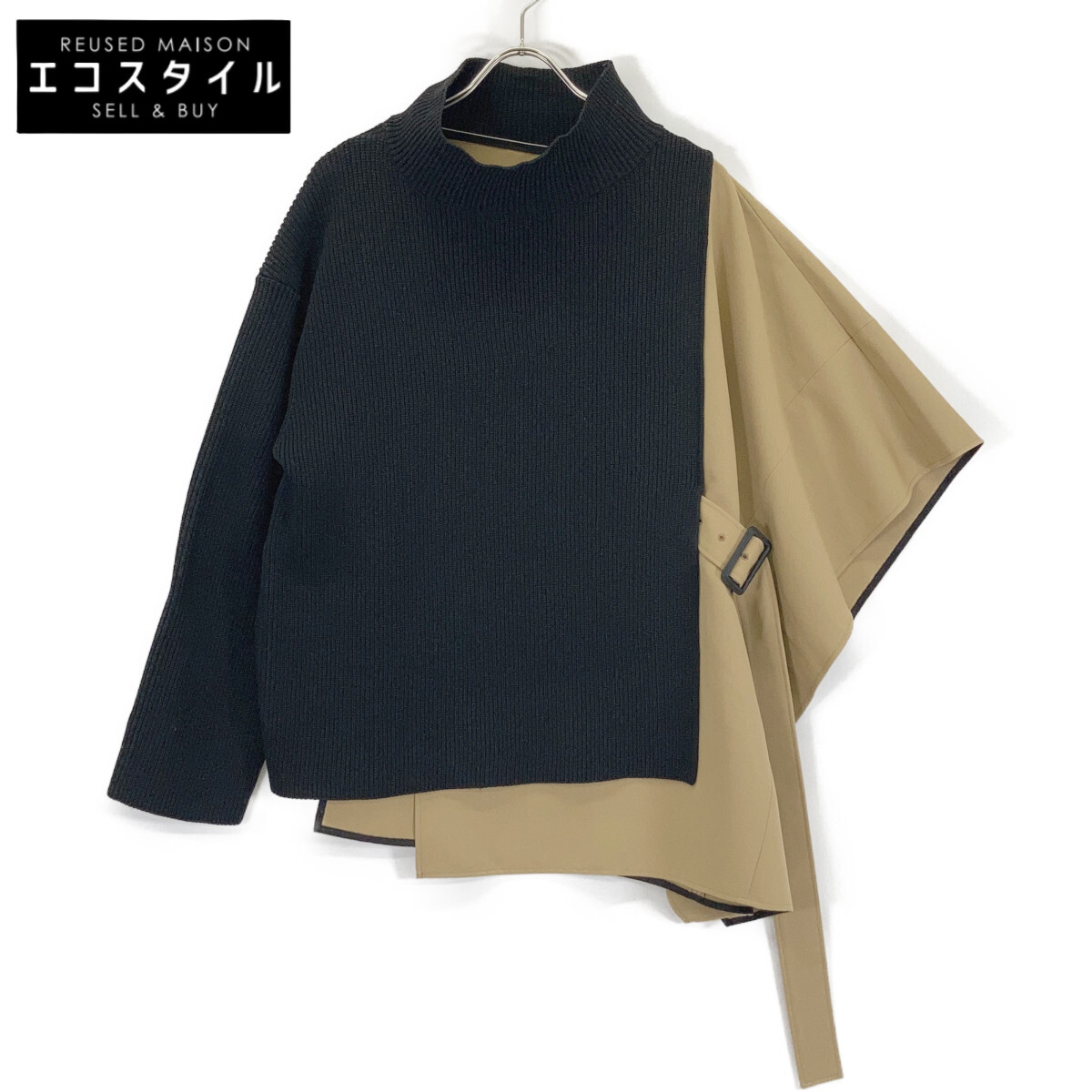 ADORE アドーア ﾌﾞﾗｯｸ×ｷｬﾒﾙ ﾆｯﾄﾄﾞｯｷﾝｸﾞﾄﾞﾗｲﾁﾉ ﾎﾟﾝﾁｮ風ﾆｯﾄ トップス 38 ブラック／キャメル レディース 【中古】