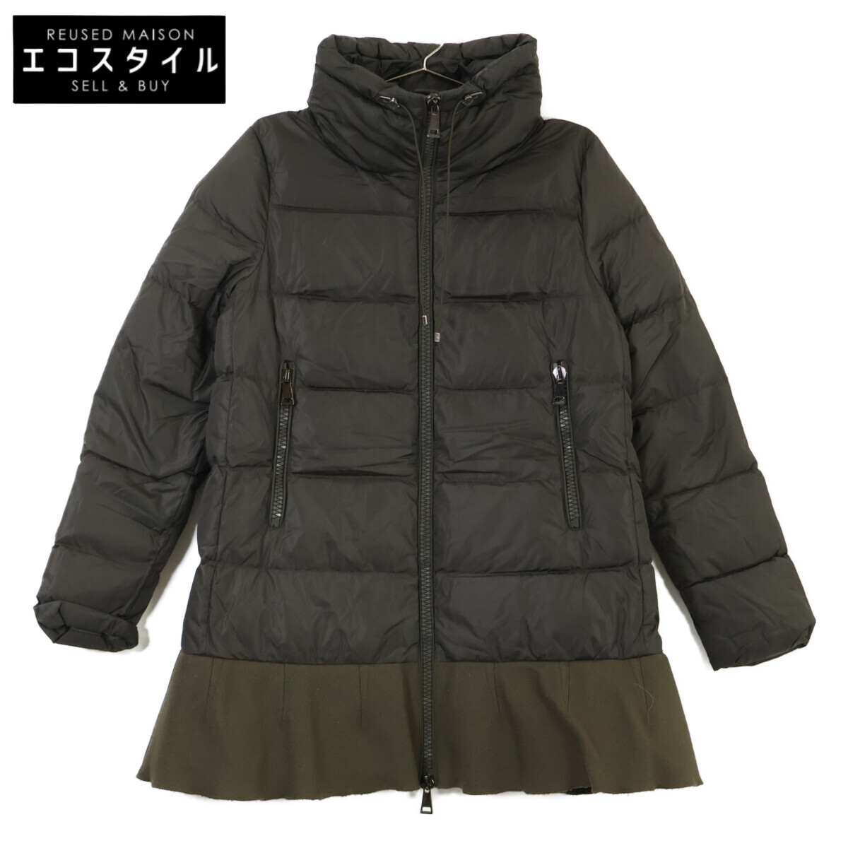 MONCLER モンク線路 VIBURNUM 裾フラウンス 落ちこむ 厚地の外套 1 カーキ レディース 【中古】