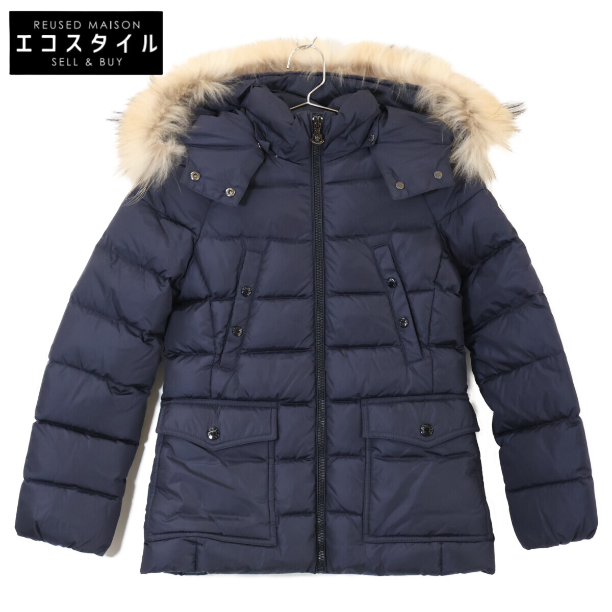 MONCLER モンクレール 【美品】GENET ファー/フード付 ダウンジャケット 140 ネイビー キッズ 【中古】